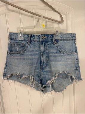 Zara Light Blue Distressed Denim Shorts